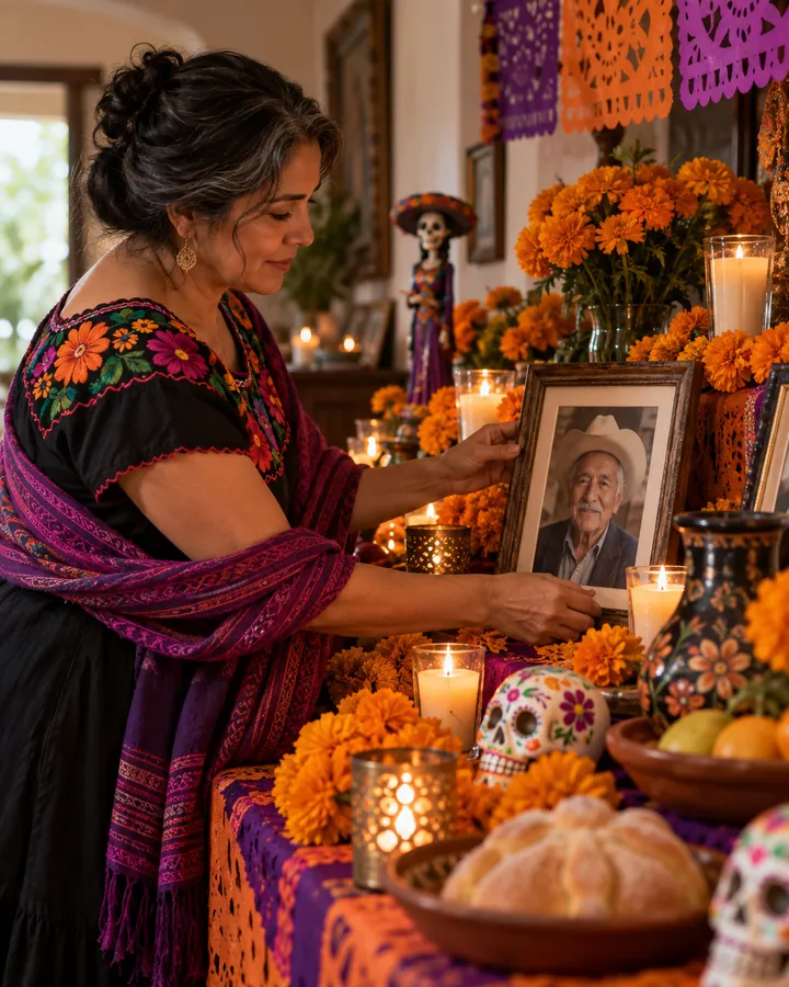 Ejemplo de un retrato individual colocado en una ofrenda